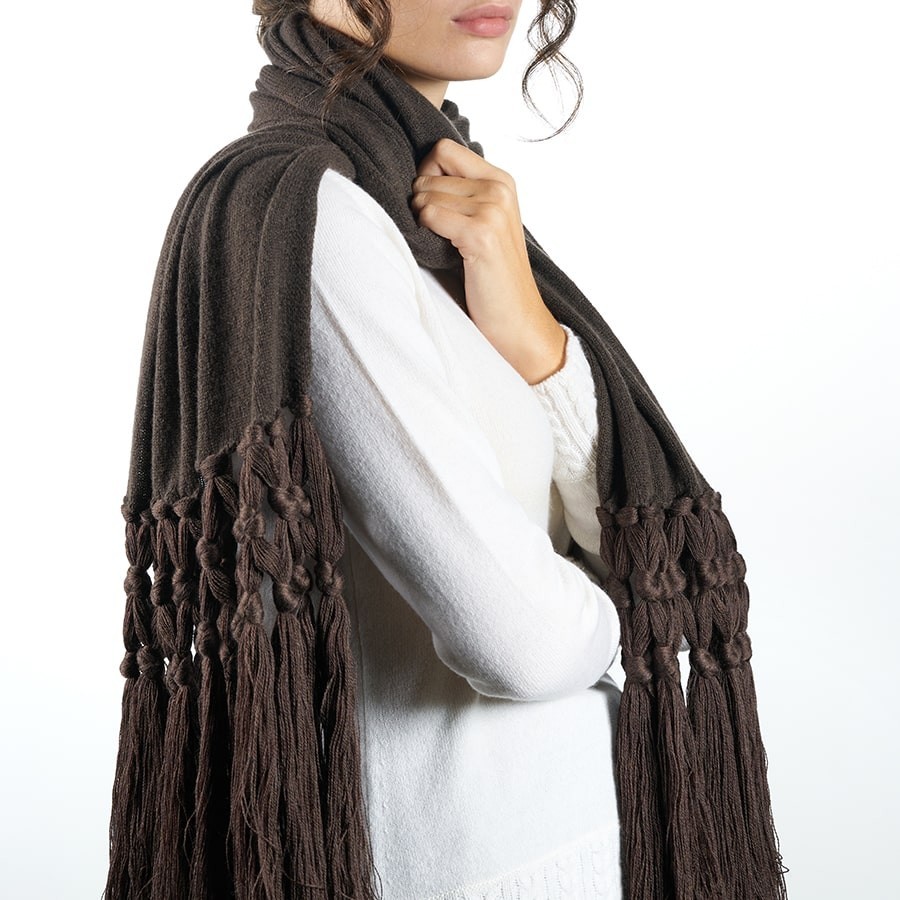 Sciarpa Lana Lavorata Con Le Mani Sciarpa IRIS Marrone In 70% Lana