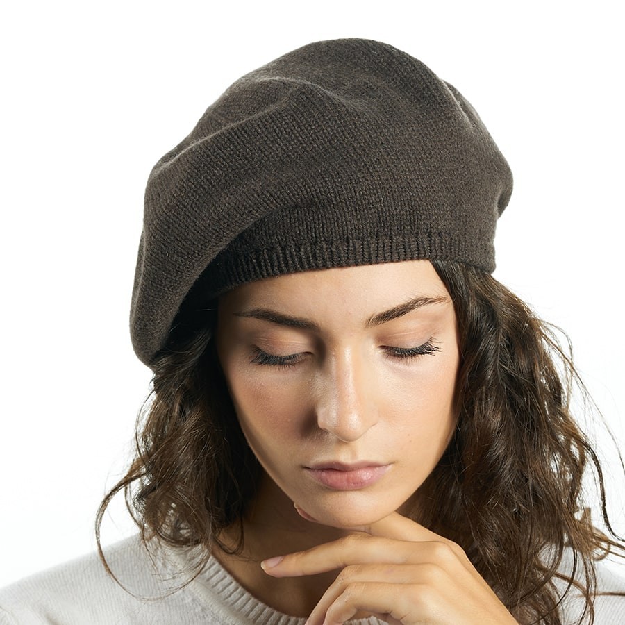 basco marrone in maglia rasata lana cashmere