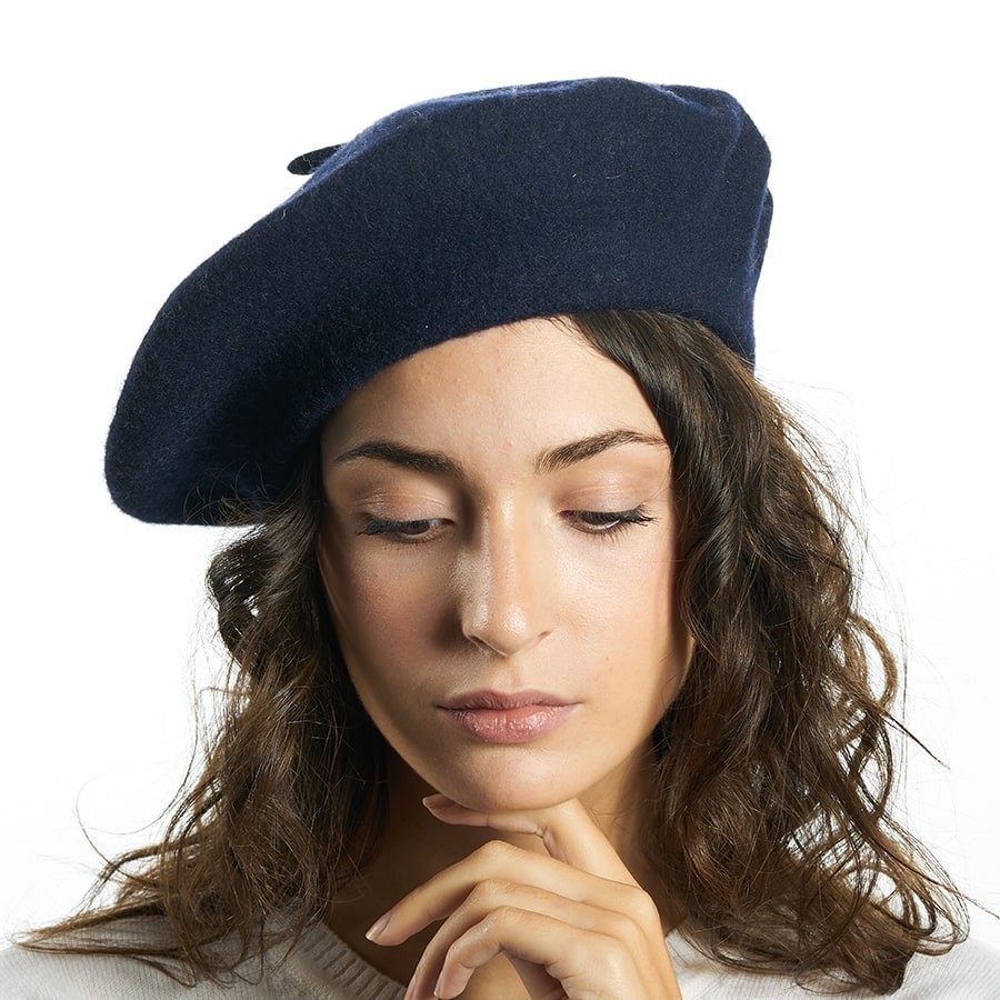 Basco alla francese blu navy in 100% lana tessuto feltro