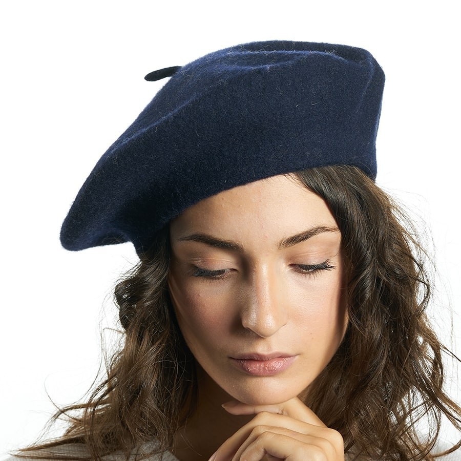 Basco alla francese blu navy in 100% lana tessuto feltro